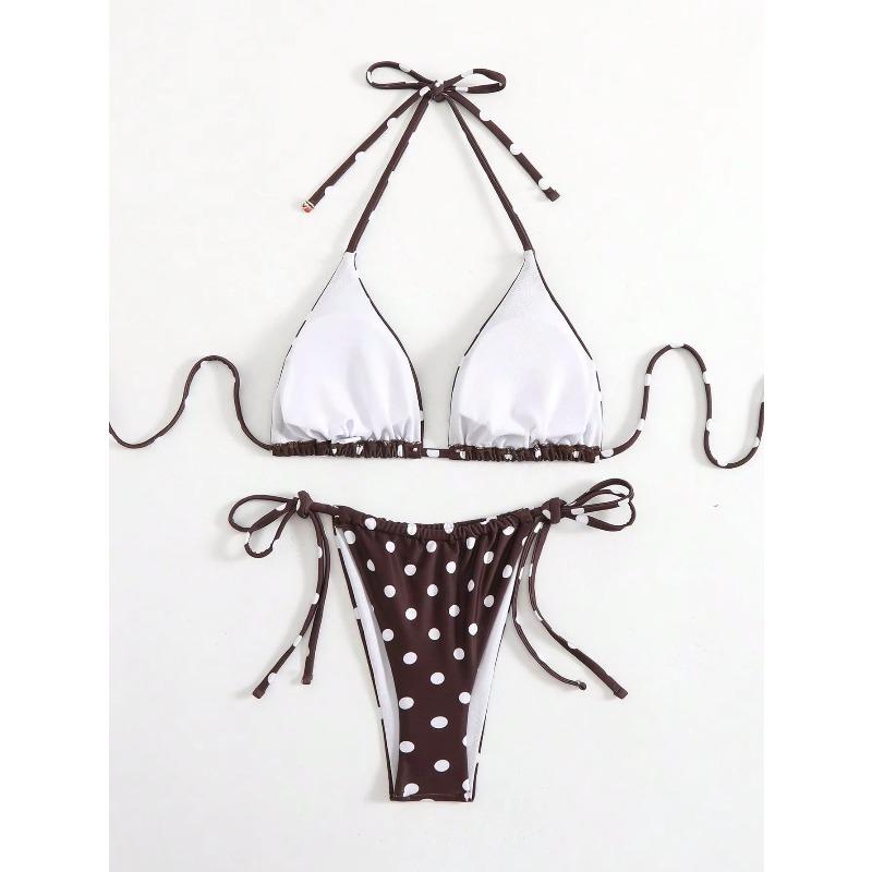 Sexy Polka Dot Print Micro Mini Bikinis Sets Two Pieces Halter Tie Swimsuits Beachwear Bathing Suit Swimwear Biquini Tankini