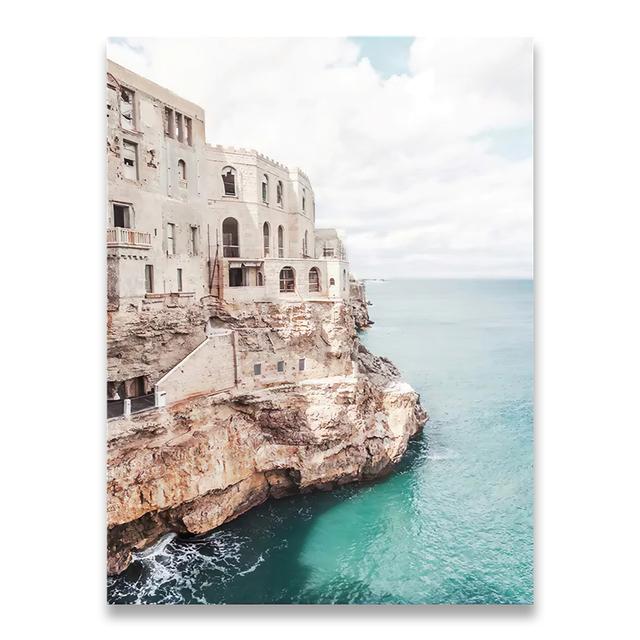 

Приморский замок с пейзажным принтом, постер с морским пейзажем, безрамный, водостойкий, с тушью, холст, картина, украшение для гостиной, спальни, без рамки 21*30cm