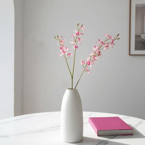 3-Fork Artificial Orchids Decoration, Realistic Fake Silk Flower with Stem, Faux Bloom for Wedding Party Home Office Table Centerpiece