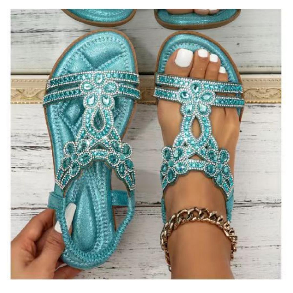 Die Römische Sandale ist eine leichte, böhmische, zehenfreie Oversized-Mode-Sandale. 42 hellblaue