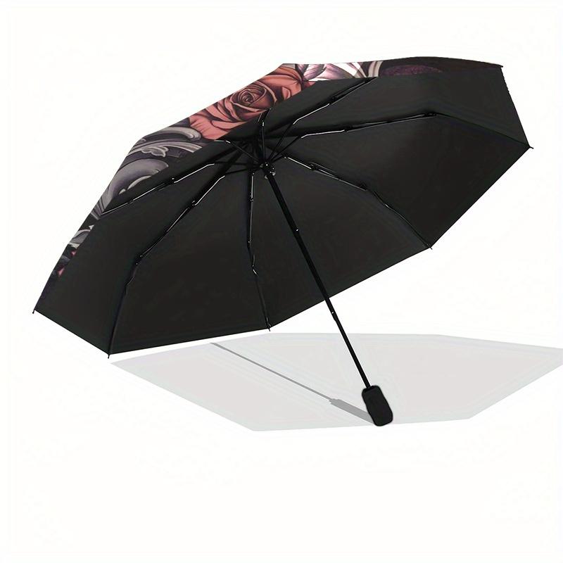 Raven & Roses: Gothic Skull Art PrintUmbrella, Portable 3-Fold Umbrella for Men & Women,Christmas Gift ES287