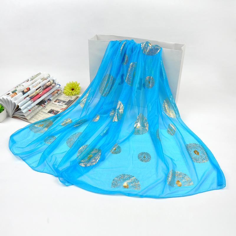 Autumn Silk Scarf: Candy Colors, Peacock Gold Stamping, Sunflower Design, Long Versatile Neck Wrap