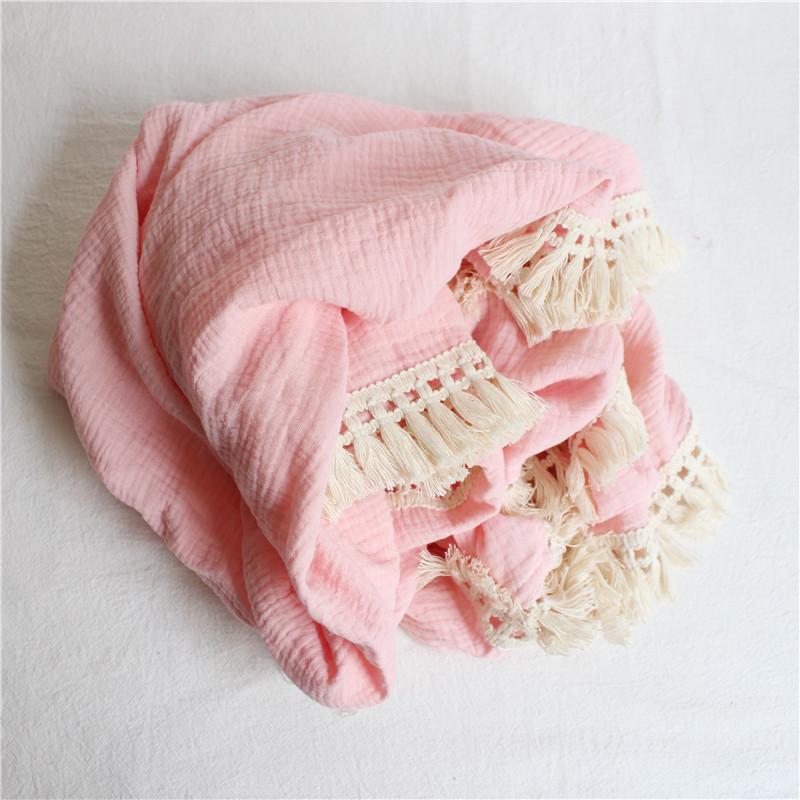Cotton Muslin Swaddle Blankets for Newborn Baby Tassel Receiving Blanket New Born Swaddle Wrap