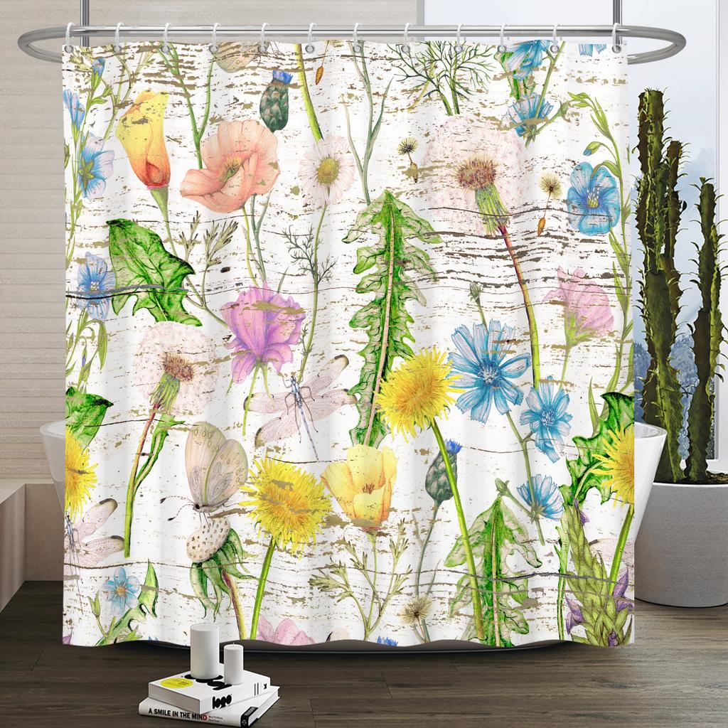 Watercolor Floral Shower Curtain Waterproof Easy To Clean Privacy Protection Print Botanical Design Elegant Bathroom Decor