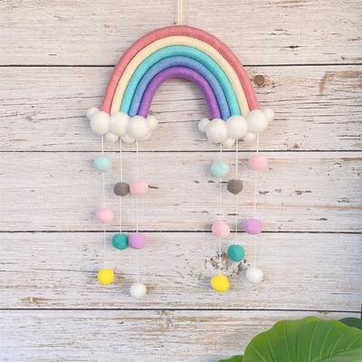 1 Pcs PomPom Macrame Cotton Thread Rainbow Clouds Tapestry Wall Hanging Decor Handmade Woven Photo Prop Room Decoration Crafts
