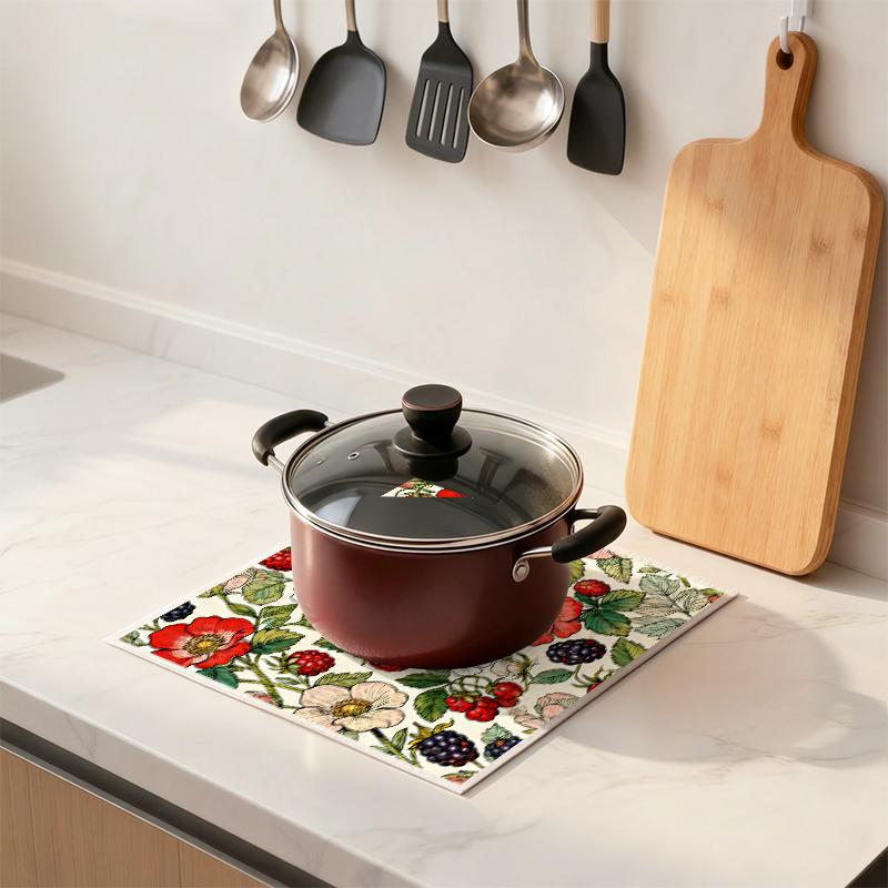 6PCS Cleaning Dishcloths Reusable Kitchen Dish Towels Vintage Floral Berry Print Dishcloth Absorbent Lint Free Cloth Washable Duster Rags Tea Towels
