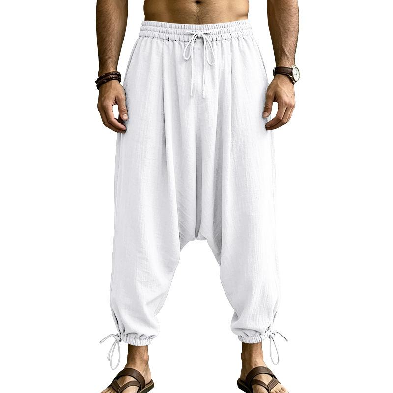 New Men's Linen Casual Loose Large Size Bloomers Breathable Wide Leg Casual Pants
