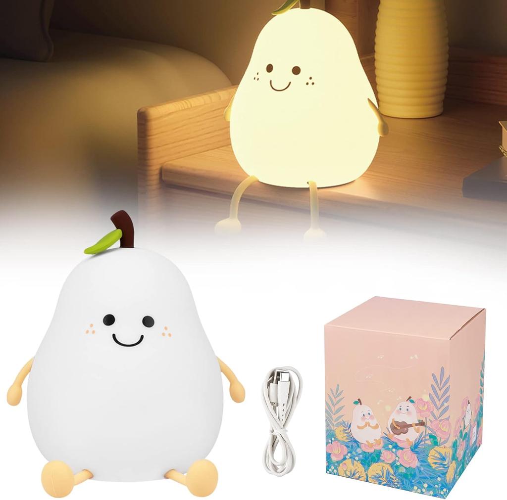 Cute Pear Night Light for Kids USB Rechargeable Nursery Lamp Eye Caring Night Light Multicolor Night Lamp Gift