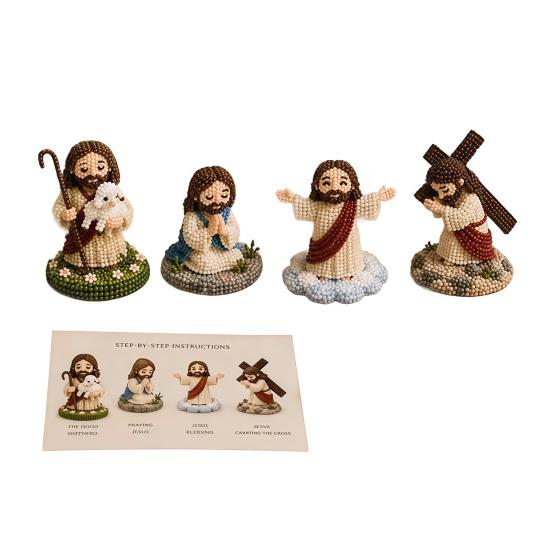 DIY Christian Beading Kit Cute 4-Pack Tiny Beaded Jesus/Mary DIY Kit Handmade Mini Faith