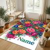 Floral Garden Theme Crystal Velvet Rug Personalized Custom Name Text Soft Floor Mat Home Decor