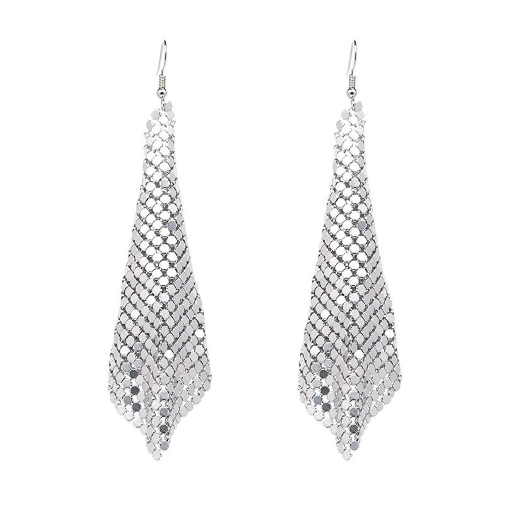 Metal Sequin Tassel Earrings Fashionable Square Geometric Long Earrings For Women Trendy Party Jewelry Elegant Accessories