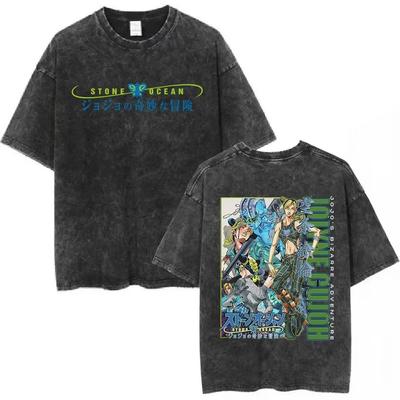 JOLYNE CUJOH JoJo Stone Ocean Camiseta Lavada para Hombre Talla Grande Y2k Manga Corta Ropa Camiseta de Algodón Retro Manga Harajuku Camiseta para Mujer Hombre Camiseta