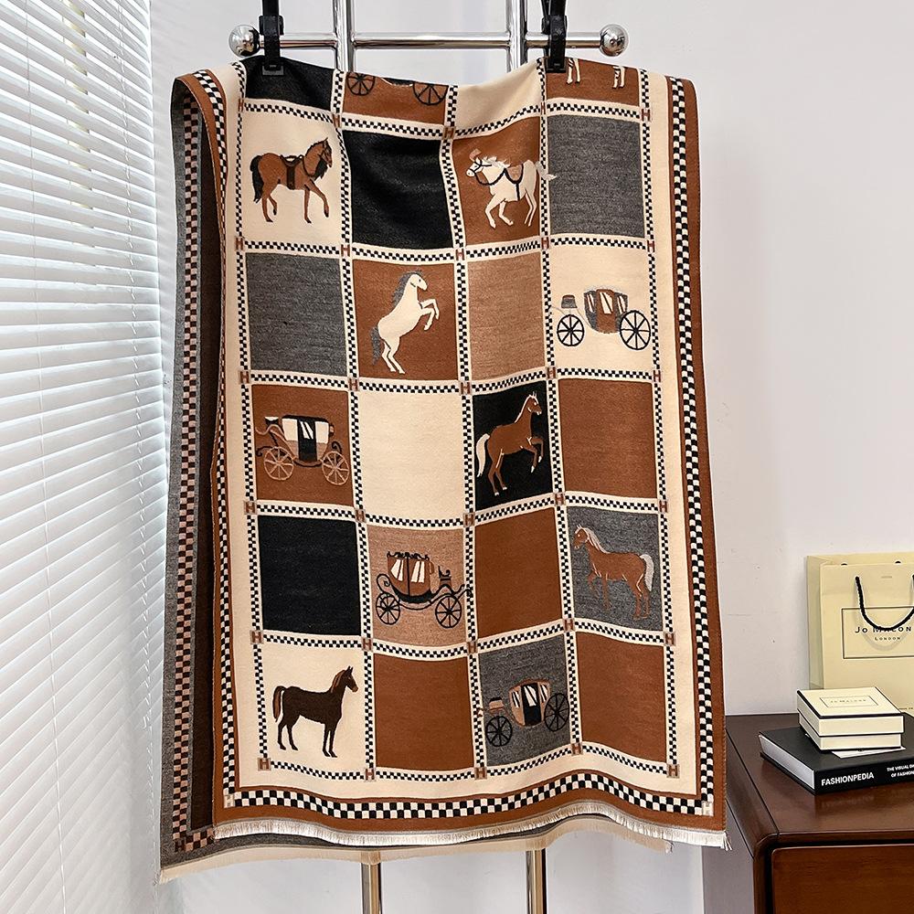 

Pony s new orange imitation cashmere scarf, women s high-end carriage jacquard shawl, and a scarf for elders.