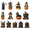 Wooden Cat Figurine Vintage Halloween Figurine, Rustic Witch Zombie Owl Frog Tabletop Cute Desktop Decoration Ornament, Farmhouse Tiered Tray