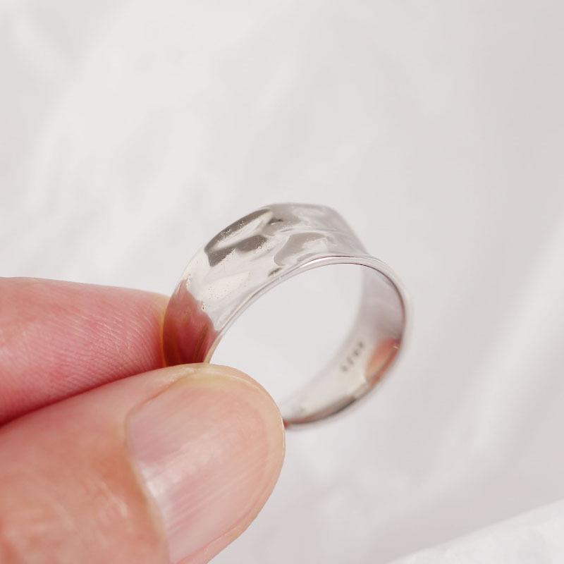 Korean-Japanese Style S925 Sterling Silver Minimalist Irregular Wide Band Open Ring for Women