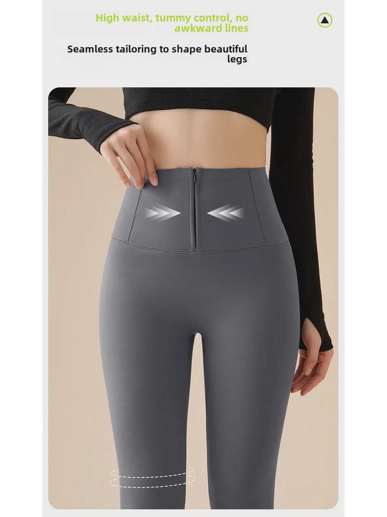 Korean Women's Autumn/Winter Velvet-Lined High-Waist Hip-Lifting Barbie-Style Buttoned Yoga Pants