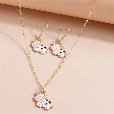 Nowy, Zestaw Naszyjnik i Kolczyki Sztyfty dla Dzieci, Biżuteria Krowa dla Studentek i Kobiet