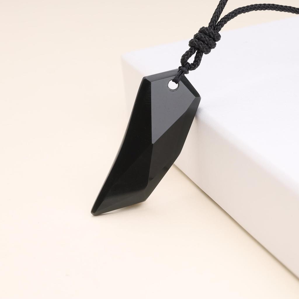 Obsidian Wolf Fang Business Protection from Adjustable for Men and Women [KOAI] Pendant/Necklace, Luck, Evil, Length,