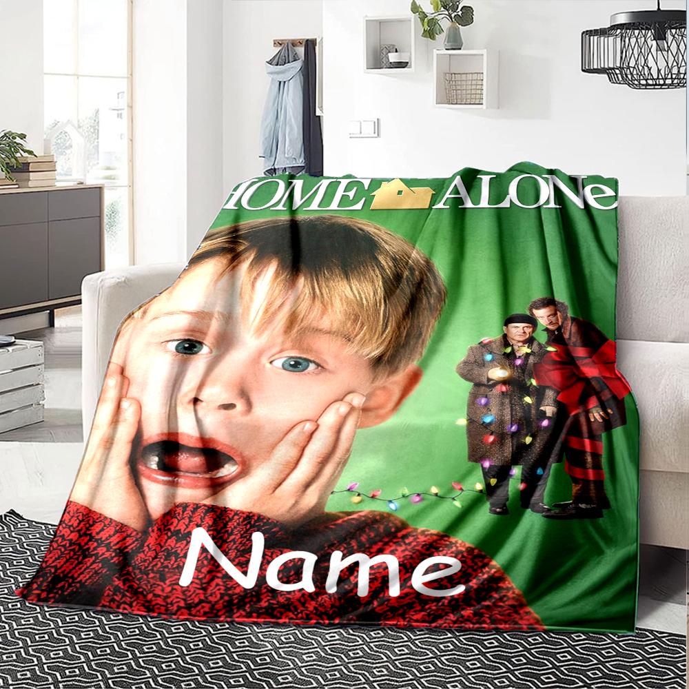 Custom Name Home Alone Theme Printed Blanket Perfect For Couch Bed Travel Outdoor Use Machine Washable Cozy Durable