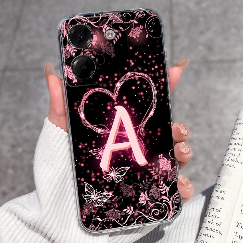 Clear Back Cover For Xiaomi Poco M7 M8 M6 M4 F5 Pro M5 F4 F3 Civi 1S M6 Plus Fashion Soft TPU Silicone Phone Case For Xiaomi Cute Letter Bumper Casing