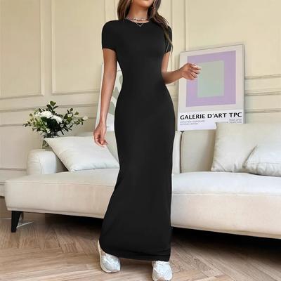 Frühling Sommer Einfarbig Temperament Slim Fit Kurzarm Damen Freizeitkleider