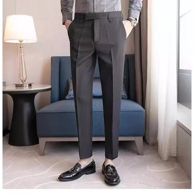 Gentleman's Coffee Color Business Suit Pants Casual Draped Trousers for Men Fashionable Spring Autumn Small Foot