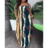 Women's Fashion Summer Spring Colour Block Print Short Sleeve One Shoulder Loose Waistlinet Casual Dresses