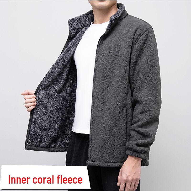 Men's Plus Size Fleece Jacket: Loose Fit for Middle-aged and Elderly, Perfect for Autumn and Winter