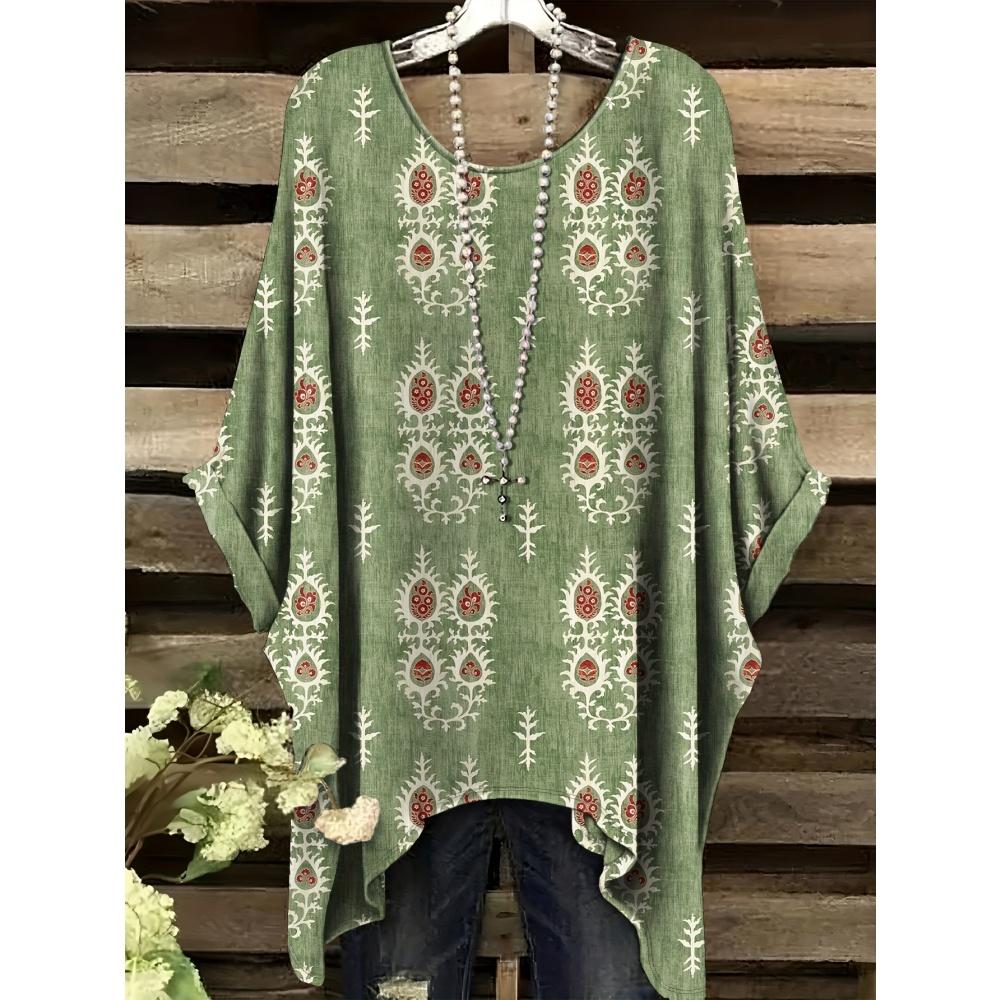 Summer Women's Bohemian Style Print T-Shirt Tops Fashion Striped Flower Graphic T-Shirt Casual Comfort Short Sleeve Y2k Clothes