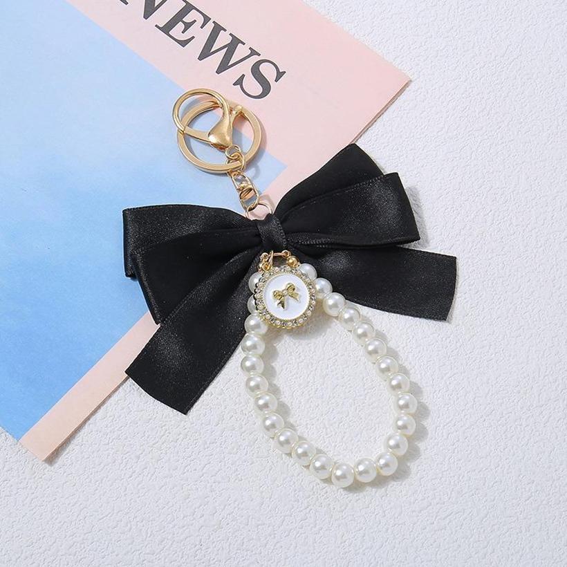 1PC Women Elegant Simulated Pearl Bow Wristlet Keychain Cute Aesthetic Bead Keychains Bag Charms for Handbags