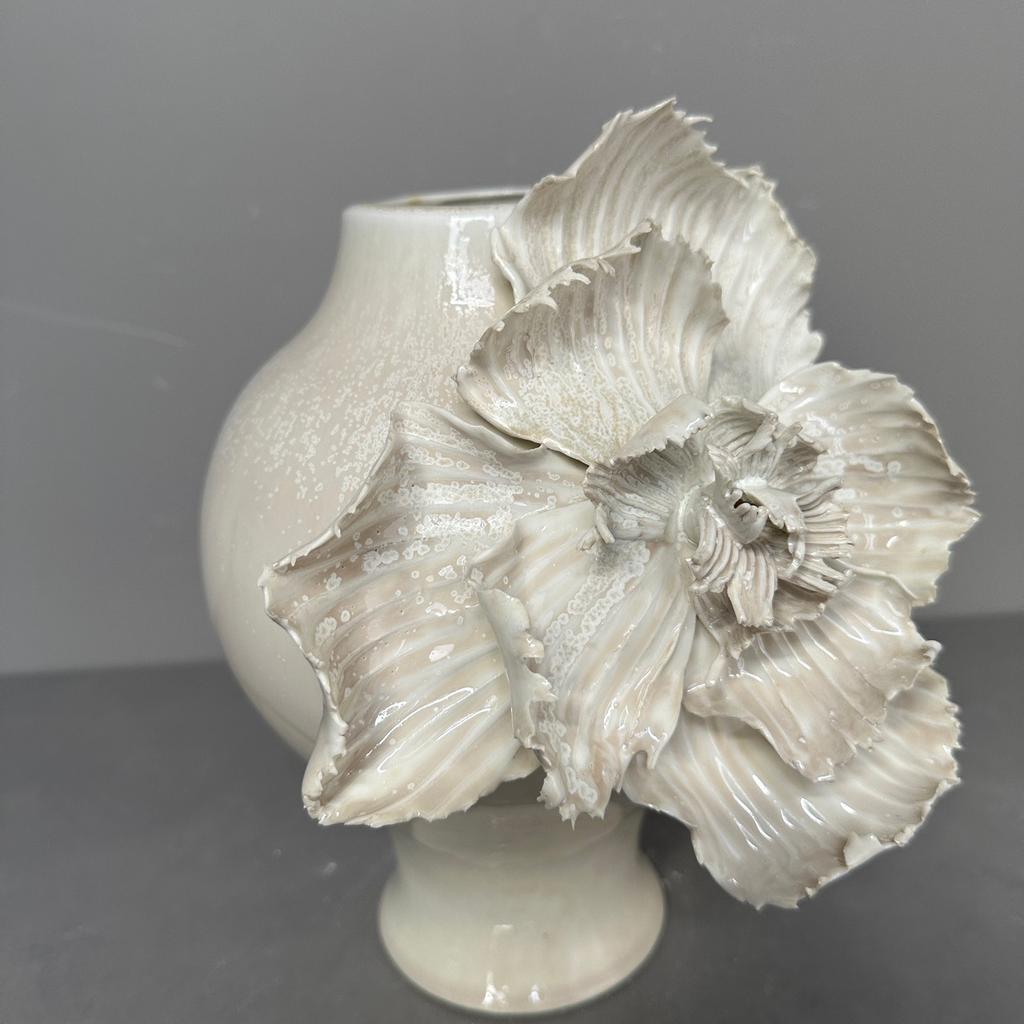 Keramikvas Vit Tredimensionella Blomblad Handgjorda Pioner Blomvas Keramiska Hantverk Heminredning