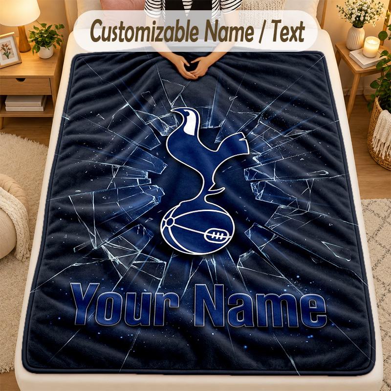 Flannel BlanketTottenham Hotspur FC Custom Name Text Personalized Soft Warm Throw Blanket Home Decor Gift