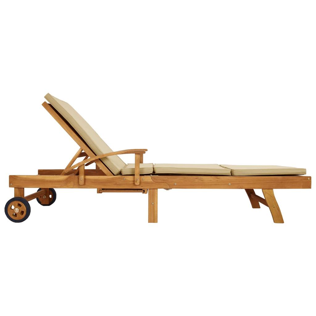 Sun Lounger with Cushions 100percent  Polyester with Solid Teak