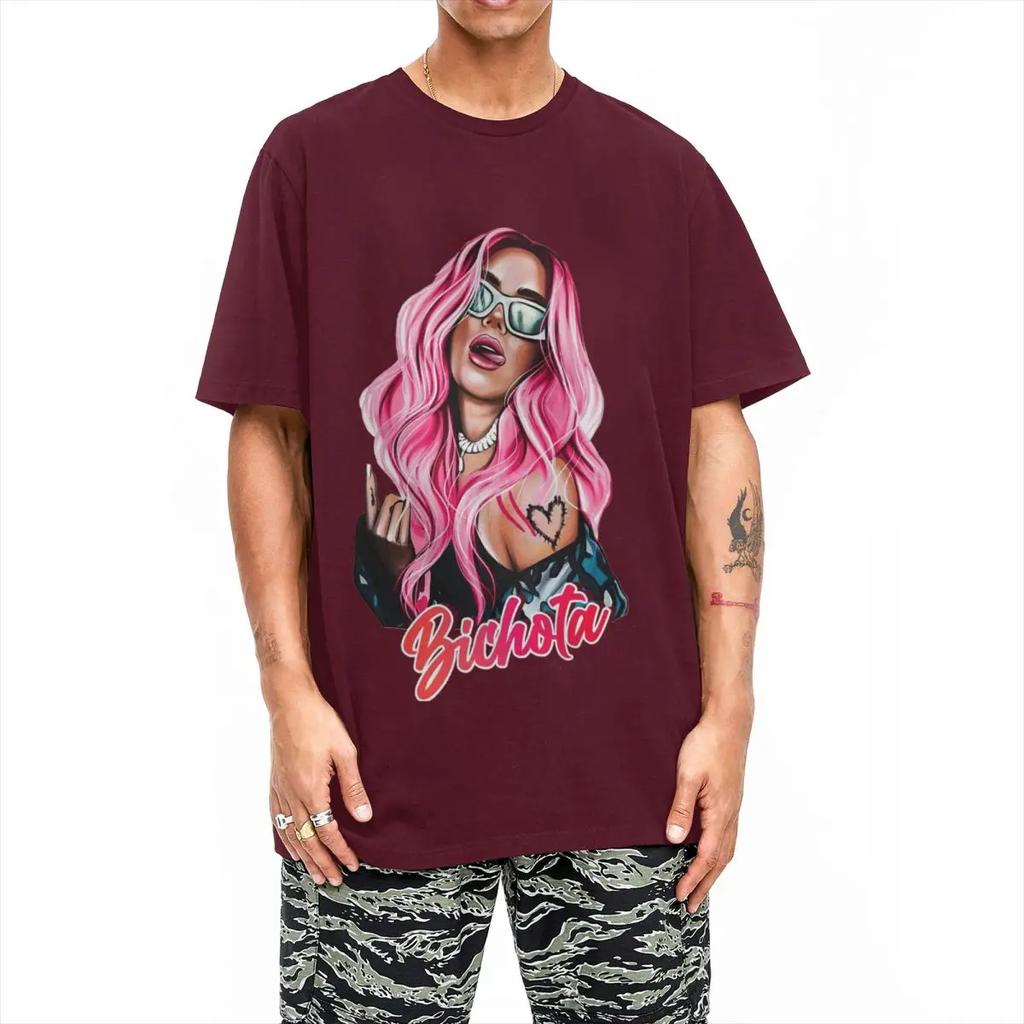 Karol G With Red Hair Bichota Heart T-Shirt Men Fashion 100% Cotton Tee Shirt Crewneck Short Sleeve T Shirt Plus Size Clothing