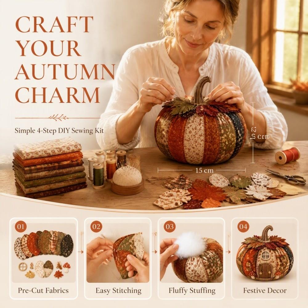 Vintage Style DIY Sewing Kit Floral Fabric Patchwork Pumpkin Friends Kit Autumn Home Decor