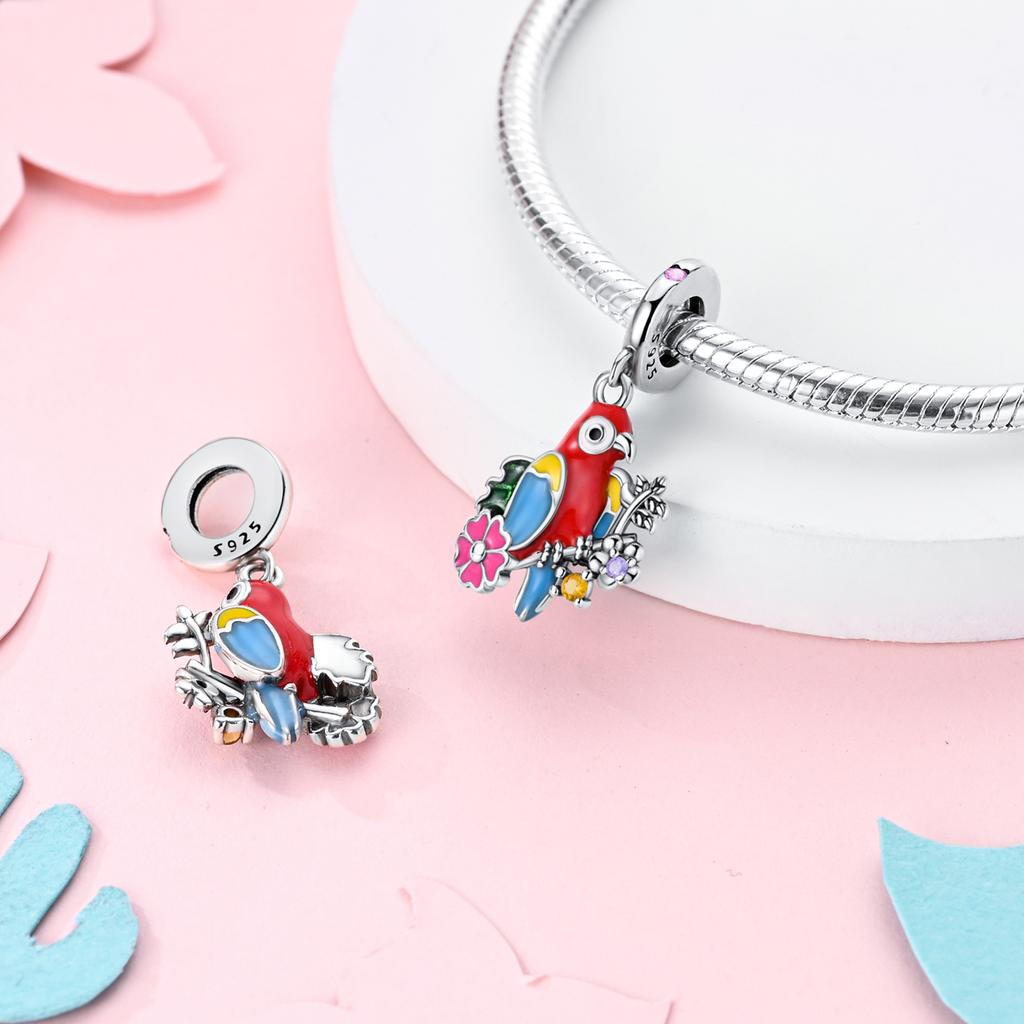 Copper Colorful Parrot Bird Original Pendants Bracelet Charms Jewelry Party Beads Diy Trendy Gifts