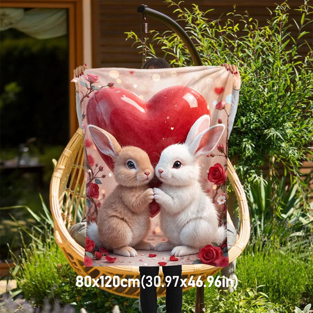 

1pc rabbit heart Outdoor Flannel Blanket Soft Warm All-Season Throw for Sofa Bed Car Camping Office, Cozy Gift Idea1162S 80x120cm(31x47inch)