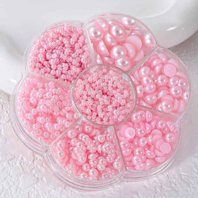 2000Pcs/Box Faux Pearl Nail Art Decoration Half Round Beads Nail Diy Jewelry Different Sizes Nail Charms Nail Art Supplies
