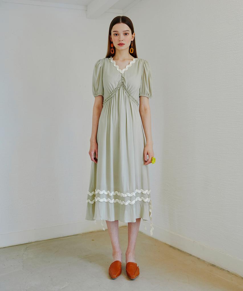 Etmont Pleated Wave Tape Dress Light Green