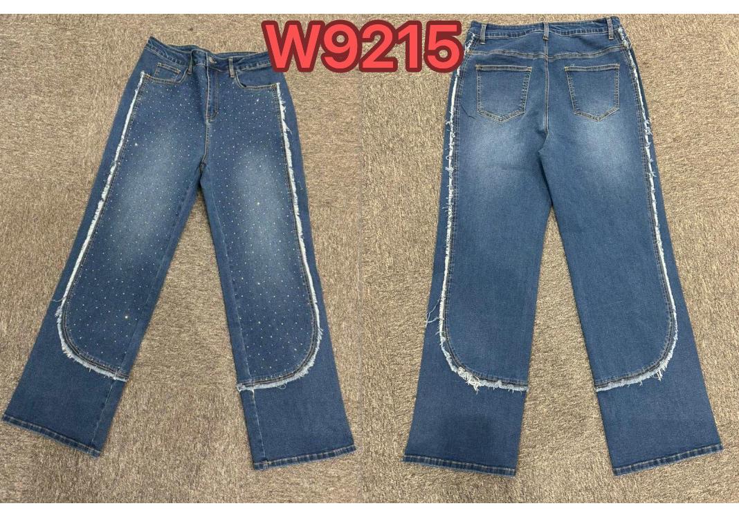 

European & American Plus Size Patchwork Denim Wide-Leg Pants with Hot Drilling 3XL