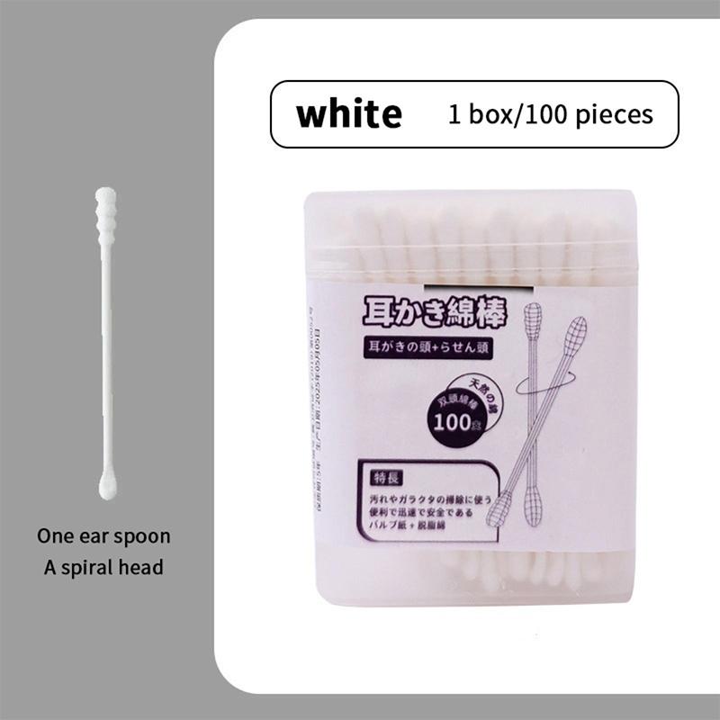 100Pcs/Box Double Head Cotton Swab Stick Ear Spoon Ear Clean Makeup Manicure Cotton Swabs Disposable Cleaning Tools