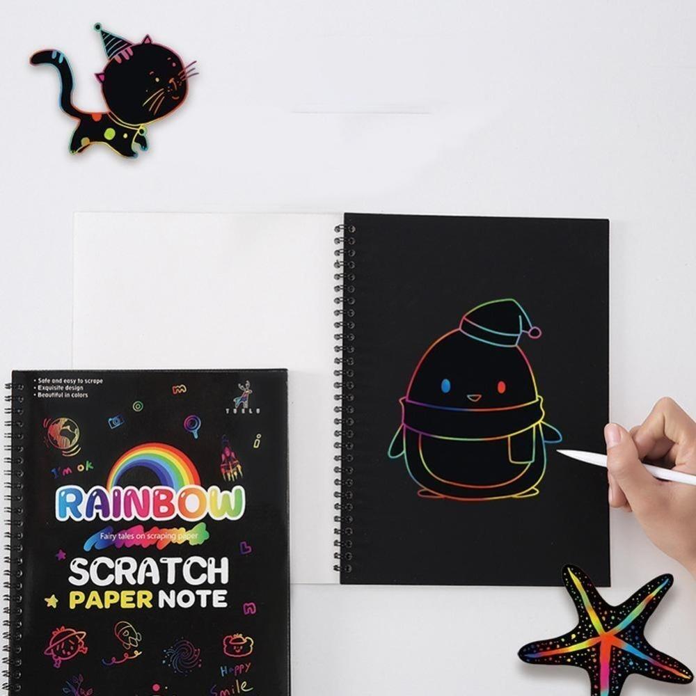 

with Wood Stick Magic Scratch Off Paper Set Drawing Board DIY Graffiti Book for Kids Arts 19x26.5cm