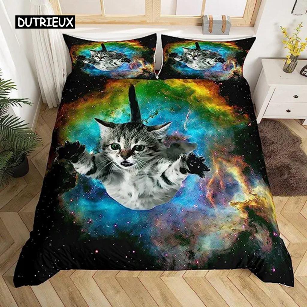 

Пододеяльник Galaxy Cats для женщин и детей, комплект постельного белья с 3D-кошками, милый комплект постельного белья с изображением животных, чехол Galaxy Microfiber Quilt Cover EU single(135x200cm)