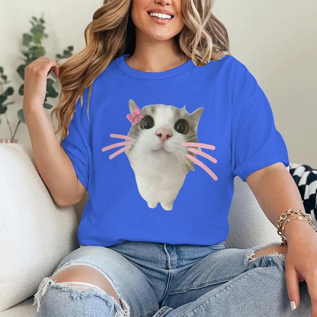 Funny Cat 3D Print Women Casual Crewneck TShirt Women Unisex Harajuku T Shirts Meme Animal Cat Print  Casual Fashion Tshirts