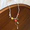 Summer Limited~ Crystal Stone Beaded Resin Flower Bracelet Necklace Ear Hook Set Dopamine Sweet Jewelry