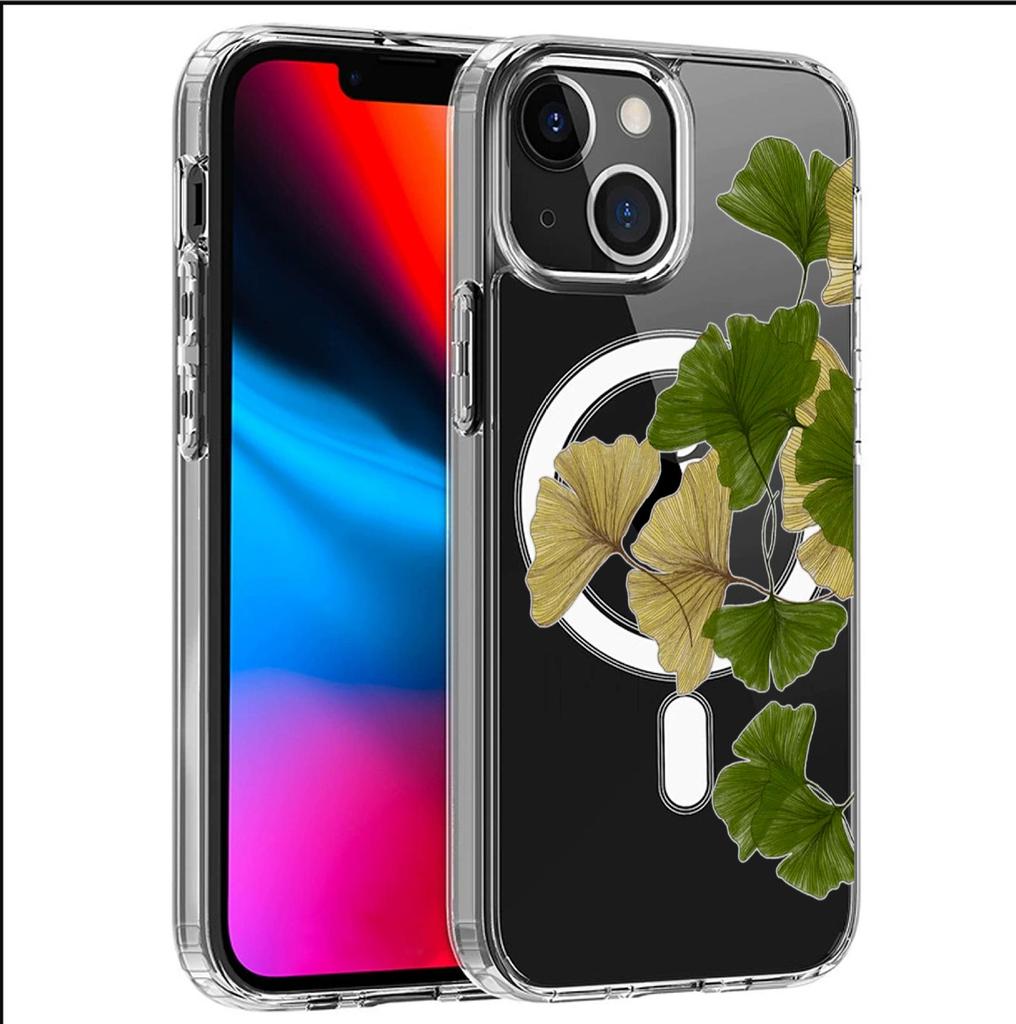 Ginkgo Leaf Magnetic Transparent Case for iPhone 15/16/17 Pro Max - Full Coverage Protective Cover