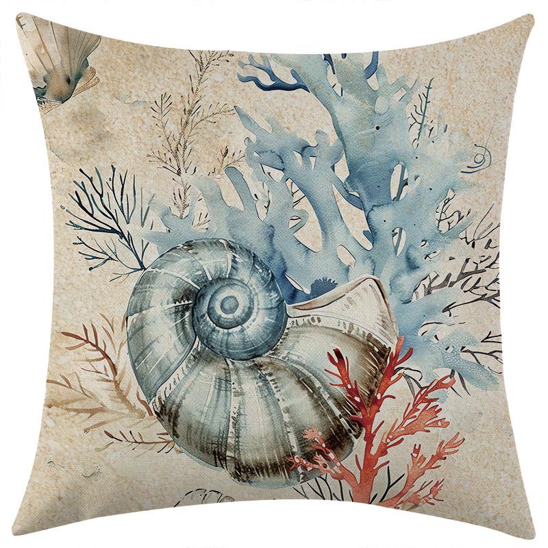 

New Haima Conch Linen Printed Pillowcase Car Sofa Lumbar Pillow Cushion 45 * 45 separate pillow cover