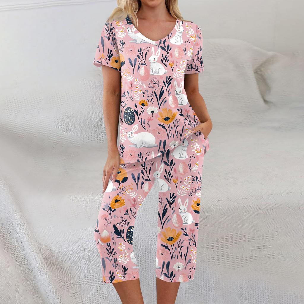 2 Piece Sets For Women Short Sleeve Top And Pants With Pockets Workout Soft  Print Sets