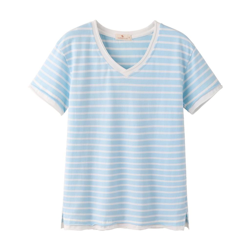 T-shirt a maniche corte a righe stile coreano da indossare sotto girocollo primavera da donna Ins moda donna top ampio taglia grande