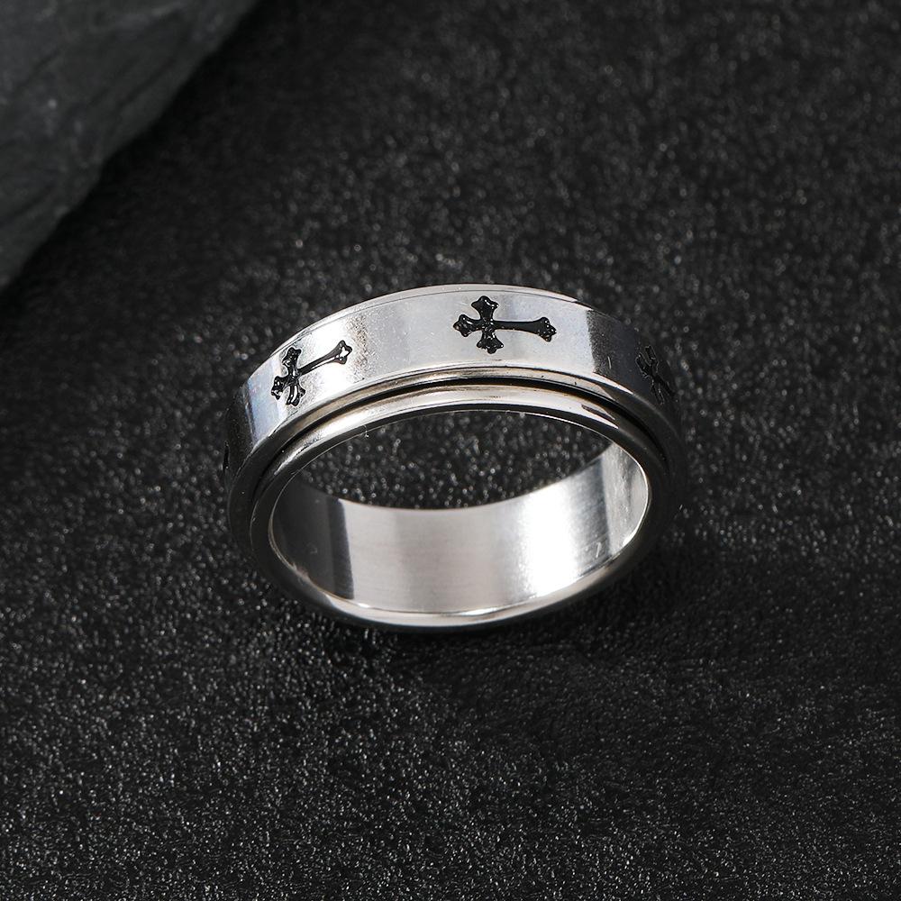 Rotatable Metal Cross Ring For Men Women Silver Color Stainless Steel Ring Punk Gothic Simple Accessories Christian Jewelry Gift